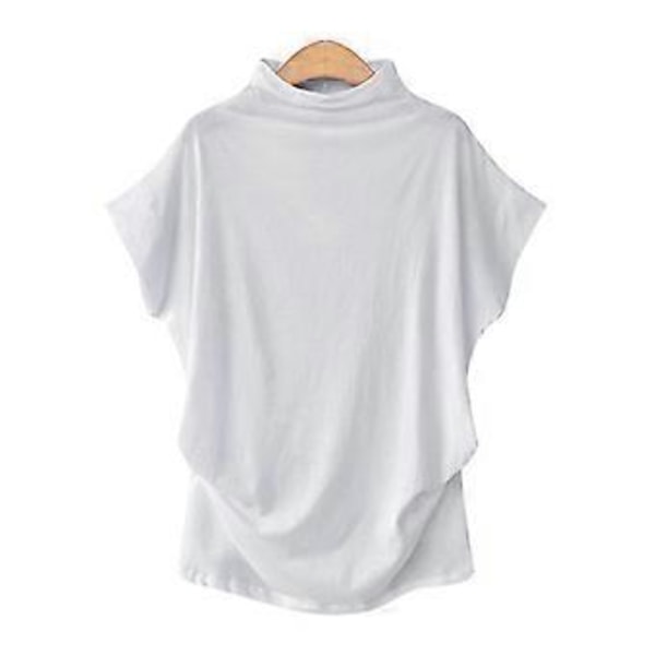 S-5XL Dame Turtleneck T-skjorte Sommer Kort Erme Ensfarget Casual Topper (S hvit)