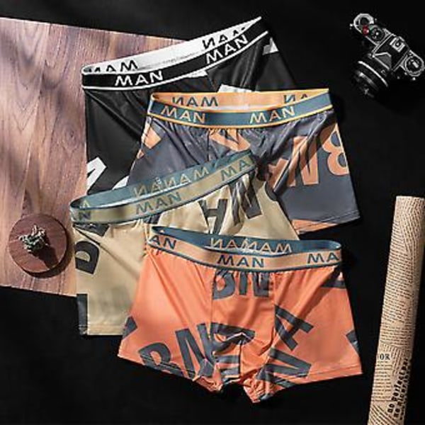 Män Seamless Kalsonger Plus Size Lös Bokstav Tryckt Underkläder Andningsbart Snabbtorkande U-formade Boxers Herr Underkläder (2XL Gul)