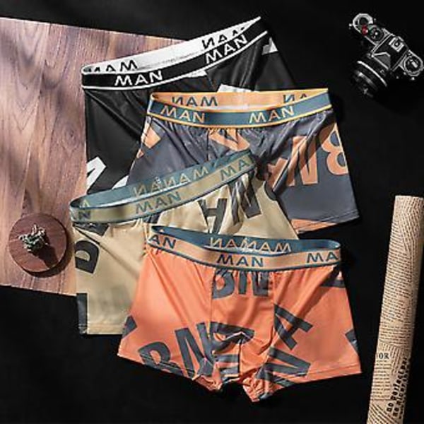 Män Seamless Kalsonger Plus Size Lös Bokstav Tryckt Underkläder Andningsbart Snabbtorkande U-formade Boxers Herr Underkläder (L Orange)