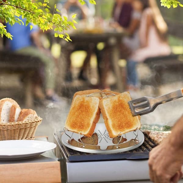 Campingbrødrister, fire-skive foldbar gasbrødrister, mini rustfrit stål
