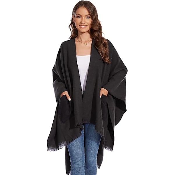 Elegant Kåpe for Kvinner med Åpen Front, Myk Poncho, Passer for Vår, Høst og Vinter