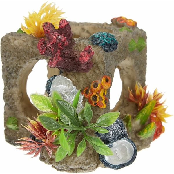 Polyresin Cube Habitat Akvarie Dekoration Størrelse S 12 x 11,5 x 11 cm,