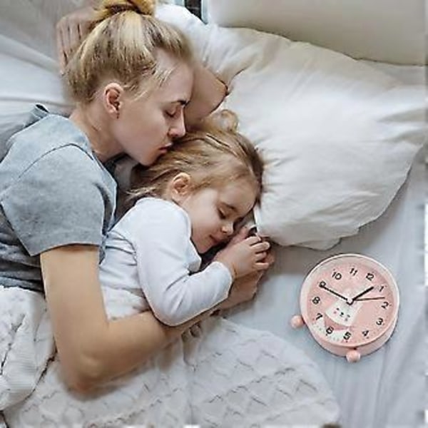 Väckarklocka, Tystgående Quartz Väckarklocka för Sängbord, Ljudlös Bordsklocka för Barn med Nattlampa Rosa