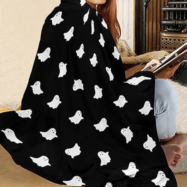 Halloween Ghost Throw Blanket Söt Spökefilt för Picknick Camping Resor Lätt Fuzzy Mysig Throw Blankets för Liv