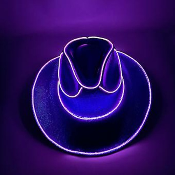 Disco Lysende Led Brud Cowgirl Hatt Glødende Lys Bar Caps Bachelorette Party Tilbehør Blinkende Neon Western Cowboy Hatt (Lilla)