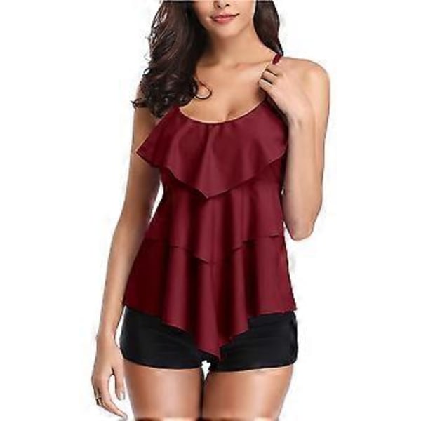 Tankini-baddräkter för kvinnor, lagerindelad tankini-topp med volanger och pojkshorts, tvådelad baddräkt (stil 1423)