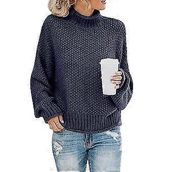 Dame Turtleneck Batwing Erme Oversized Genser S Hvit(S Mørk blå)