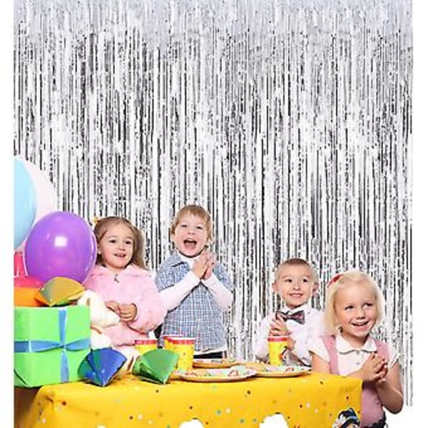 3 Pakkausta 3,2ft x 6,6ft Hopeanhohtoisia Tinseliä Foil Fringe -Verhoja Valokuvauskoju Propsille Syntymäpäiville, Hääjuhliin, Kihlattumisiin, Morsiussuihkuun, Vauvansuihkuun, Polttareihin