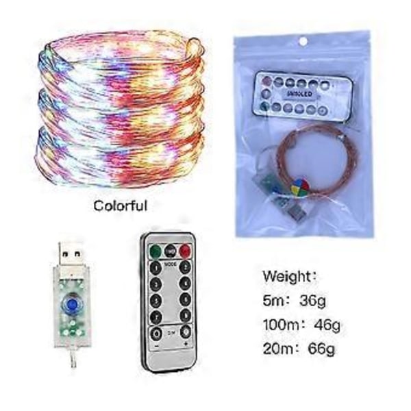 2023 Nya USB-drivna koppartrådslampor med fjärrkontroll, 8 lägen, vattentät timer för juldekoration 50/100/200 LED (20M 200 lampor Blandade)