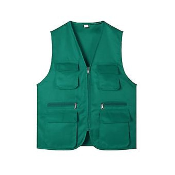 Yksivärinen monitaskullinen liivi V-kaula-auksella, vetoketjullinen, ohut, unisex, ulkoilmakuvaajille, vapaaehtoisille, vaellukseen (L, ruohonvihreä)