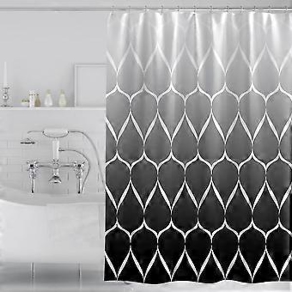 Duschdraperi 200x200cm Geometrisk Badrumsdraperi Vattentätt Tjockt Polyestertyg Lång Dusch, Viktad Kant, Svart