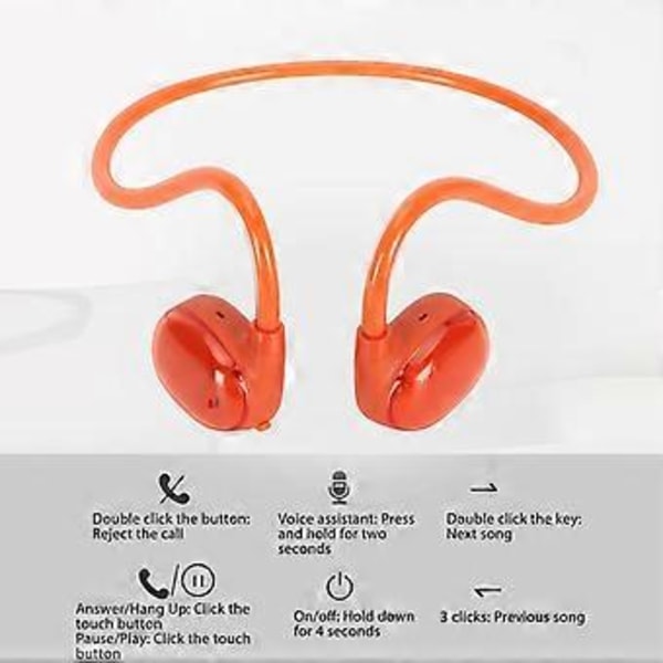 Bluetooth 5.3 Trådlösa Hörlurar, Brusreducerande, Vattentäta, Stereo Open Ear Hörlurar för Löpning, Orange/Röd