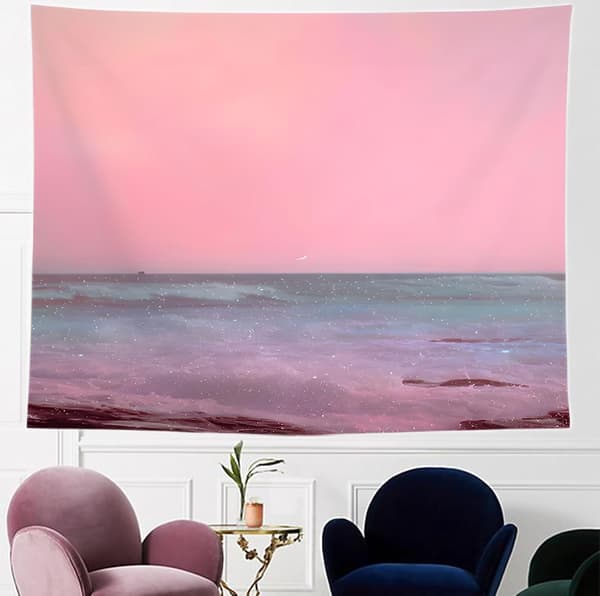 Rosa havteppe Strandteppe Rosa hav himmel måne tepper