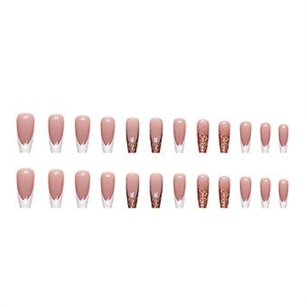 Full Cover Shiny False Nails Gold Pink Scratch-resistant Fake Nails For Professional Art Nail Salon( Glue Models)