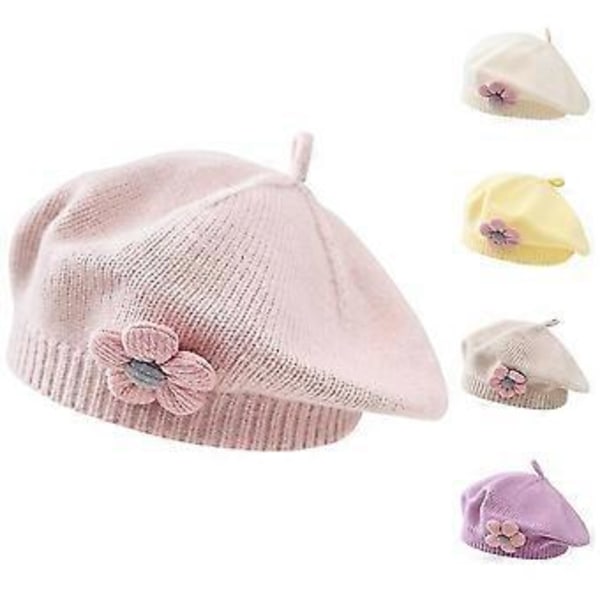 Vinter Baskerhattar för Småbarn med Blomma Baby Barn Flickor Bonnet Hatt Varm Stickad Ull Konstnär Målarmössa -NMAOV (Lila)