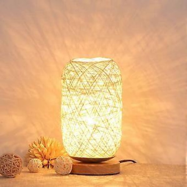 Moderne Bambus Rotting Nattbordslampe Trebase Moderne Kreativ Dekorativ Dimbar LED Lampe Stue Nattbordslampe Beige