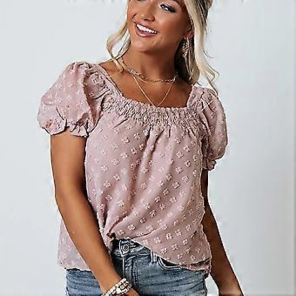 Lyhythihaiset paidat kesä rento T-paidat kesä naisten neliöpääntie sifonki jacquard Sweepink(XXL )