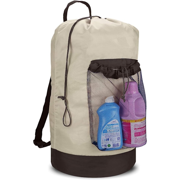 Laundry Bag with Shoulder Straps and Mesh Pocket, Heavy Duty Nylon Bac