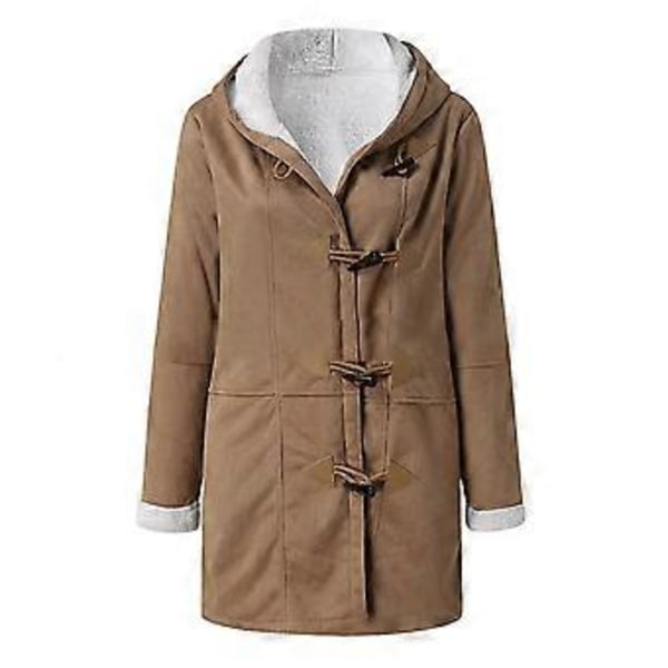 Dame Vinter Langærmet Tyk Plus Fløjl Hætte Casual Bomuld Varm Jakke Fleece Varm Frakke Hættetrøje Overtøj 1 stk (S Khaki)