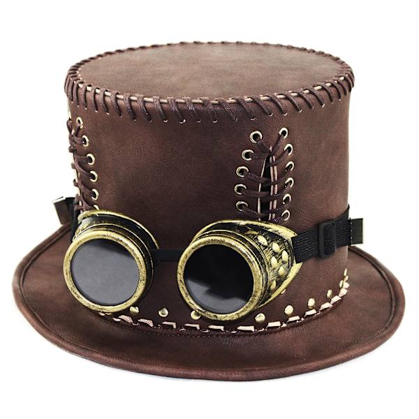 Rabatt Steampunk Pestens Läkare Hatt PU Läder Svart Platt Topp Wi