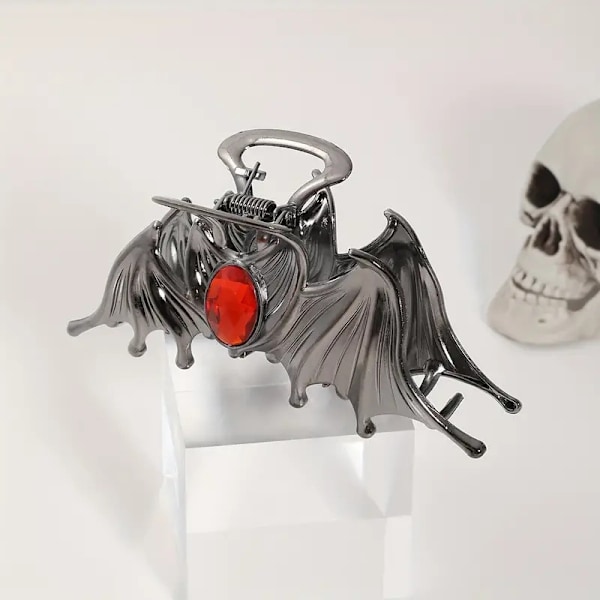 Halloween-hiuslisäkkeet Lepakko-kiinnitys Ruby-koristellut hiuspinnit Levy-hiushai-kiinnike Diablo-pääasuste musta väri