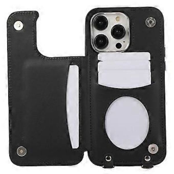 Til iPhone 16 Pro Max Cover TPU+PU Læder Telefon Cover med Ring Kickstand og Skulderrem (Style C)