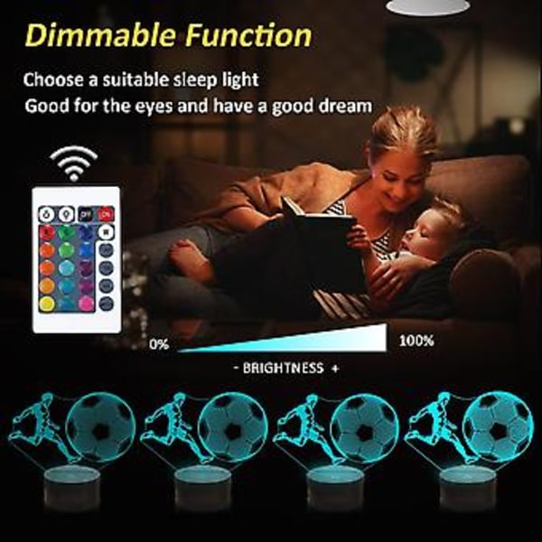 Fodboldgaver til Børn, Fodbold 3D Illusion Lampe Fodbold Natlys Med Fjernbetjening + Berøring 16 Farve Blinkende Skiftende + Timer Skrivebordslamper