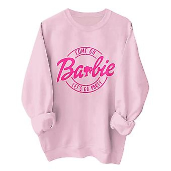 Barbie Dame Trykket Langærmet T-skjorte Genser Pullover Bluse Topper (L Rosa 2)