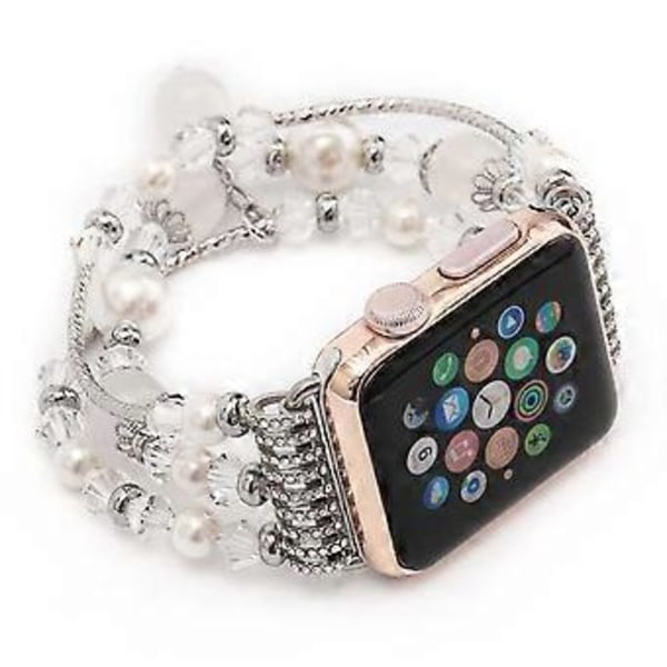Armband Kompatibel med Apple Watch 42-44mm Elastiskt Handgjort Agat Armband Ersättning för Apple Watch Serie /4 /3/ 2 /1 - Vit