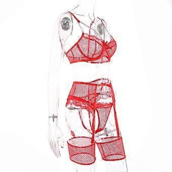 Sexy Lingeri for Kvinner - Gjennomsiktig Babydoll Nattkjole Undertøy Slip Dress Set Ny (XL Rød)