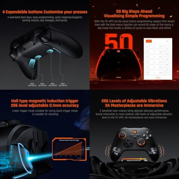 Trådløs controller, BIGBIG WON Gale PC-controller, bevægelsessigte, Hall-aftrækker, 4 brugerdefinerede knapper, PC-app-spilcontroller