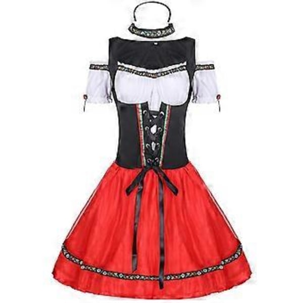 Naisten Oktoberfest Dirndl -asu, saksalainen olutpiika, tavernan tarjoilijatar, tarjoilijan asu, cosplay Halloween-naamiaisasu (XXL)