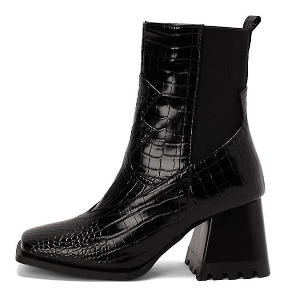 Women Walking Fashion Dress Shoes Casual Animal Print Chunky Heeled Boots High Heels Black EU 38