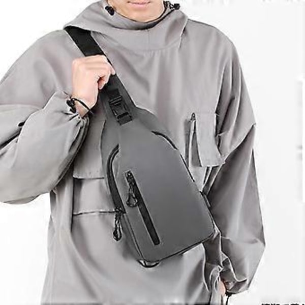 Rintalaukku miehille - Yksiolkainen crossbody-laukku - yksinkertainen ja rento trendi - monitoiminen laukku miehille - pieni reppu - muodikas rintalaukku (harmaa)