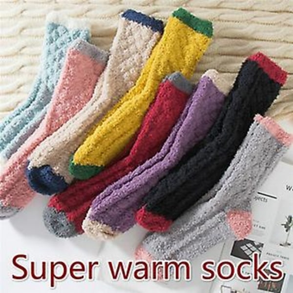 Extremt mysiga kashmirsockor för kvinnor, vintervarma, för sömn, säng, golv, hem, fluffiga (röda)