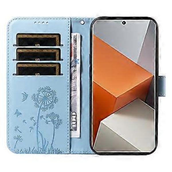 För Xiaomi Redmi Note 13 Pro+ 5G Läderfodral Plånbok Mobilskal Maskrosavtryck - Himmelsblå (Himmelsblå)