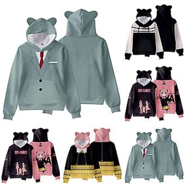 Unisex Spyfamily Anime Manga Hettegensere Motetrykte Søte Katteører Hettegenser Jumper Topper Langærmet Pullover Gaver (3XL A)