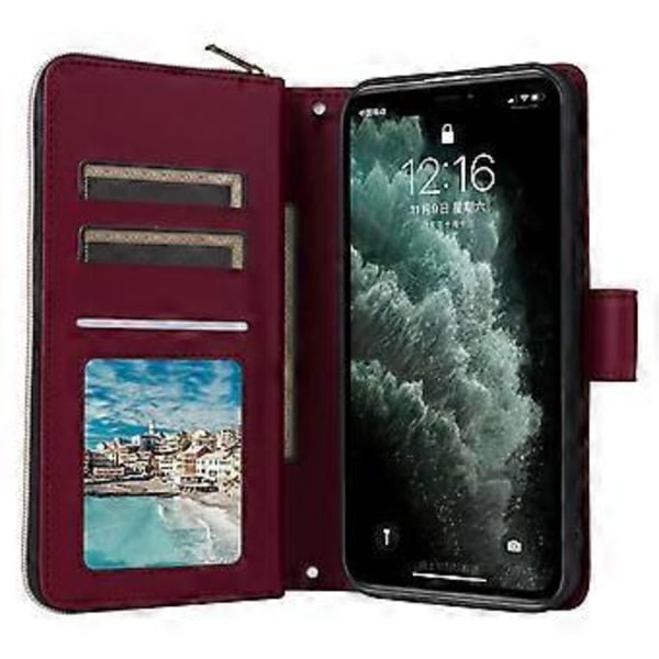 Til iPhone 11 Pro Etui Rhombus PU Læder Flip Telefon Cover Lynlås Pung (Style D)