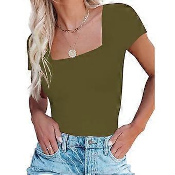Kortärmad Body för Kvinnor Elegant Slim Fit Enfärgad Knapp Body för Cocktailparty (S OD Grön)