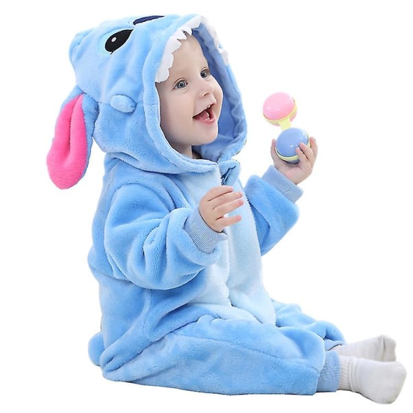 Baby Panda Djur Halloween Kostym Unisex Spädbarn Cartoon Hooded Romper Toddler Cosplay Jumpsuit Varm Outfit.90cm.blå stjärna