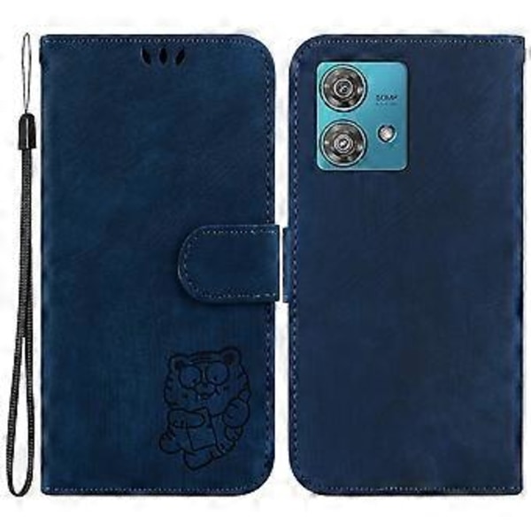 Mobilfodral för Motorola Edge 40 Neo 5g - Söt Tiger Tryckt PU-Läder Flip Cover (Mörkblå)