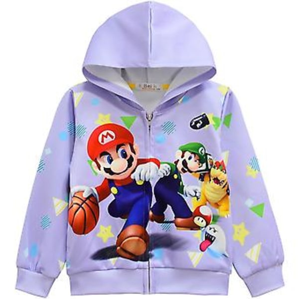 Super Mario Bros Full Zip Hoodie 3D Digital Trykt Jakke Kappe Børn Langærmet Tegneserie Afslappet Hættetrøje Fødselsdagsgave (6-7 År C)