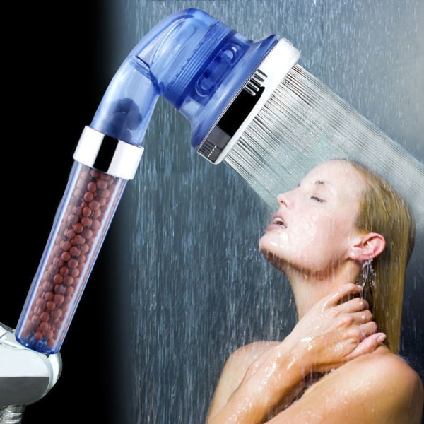Blå duschhuvud med jonfilter och kalkfilter, 3 lägen, w