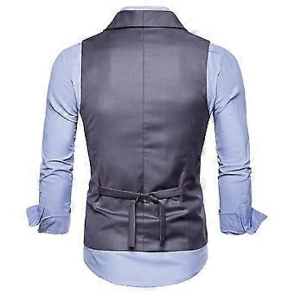 Allthemen Miesten Business Virallinen Yksivärinen Reversikaulus Kaksirivinen Slim Liivi (L Harmaa)