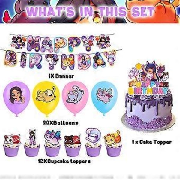 Aphmau Plushie Tema Tegnefilm Søde Fødselsdag Dekorationer Balloner Kage Topper Banner