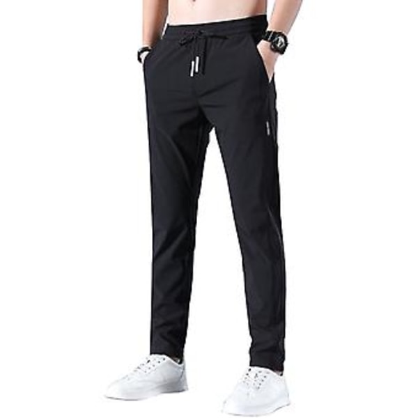 Männs Snabbtorkande Stretchbyxor - Enfärgad, Midjehöjd, Lös Passform (3XL svart)