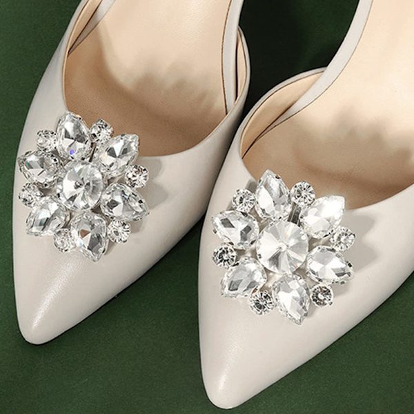 Fashion Rhinestones Crystal Flower Sko Klip 2 Stk Dekorative Sko Kjole Hat Tilbehør til Bryllup Brud Prom (2)