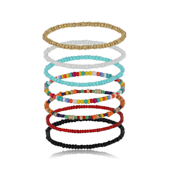 7 st färgglada små pärlor Bohemia Bangle Elastiskt armband set på