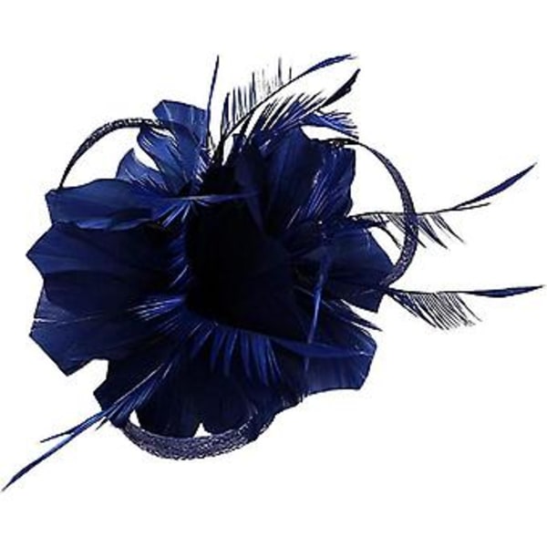 Fascinatorer för Kvinnor Bröllop Fascinator Hatt Blomma Nät Fjäder Hårband QB-Navy