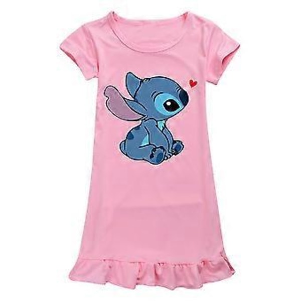 Flickor Lilo Stitch Tryckta Pyjamas Sovkläder Klänning Barn Rund Hals Kortärmad Pyjamas Nattlinne Nattkläder 7-14 År -NMAOV(9-10 År Rosa)